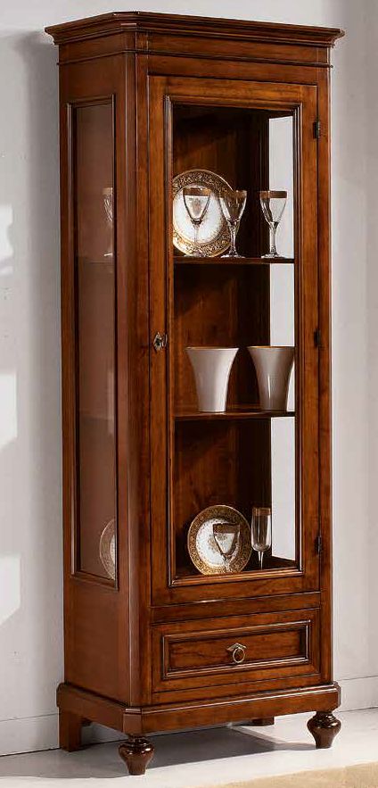 Vetrinetta D'arredo VME107T – Stile Etnico Avorio – Legno E Vetro Temperato – Dimensioni HxLxP 97x36x36 Cm