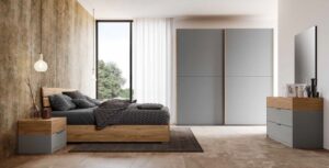 camera da letto moderna color noce biondo e argento mobilificio torino e rivoli