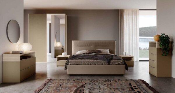 camera da letto color olmo con armadio, letto, comodino mobilificio torino e rivoli