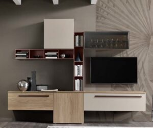 soggiorno noce naturale e rosso mobilificio torino e rivoli